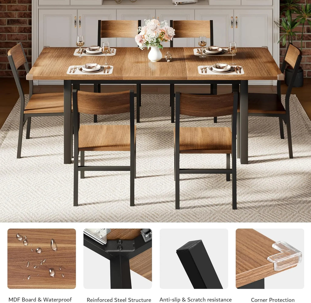 iPormis 63" Extendable Dining Table for 4-8, Square Wooden Dining Room Table with Metal Base, Modern Extendable Table for  Small Kitchens, Dining Office Areas, Black
