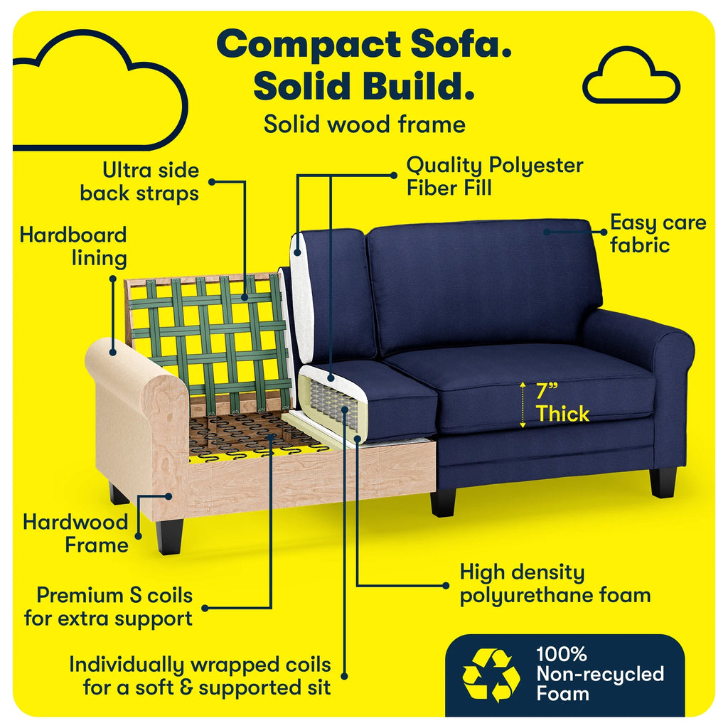 Serta Copenhagen 78" Rolled Arm Sofa with Removable Covers Dark Brown