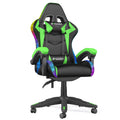 Bigzzia Gaming Chair with LED Lights Ergonomic Office Chair for Adults and Kids - Adjustable Height, 360�� Swivel, Headrest Support, Mesh PU Leather, Black & Green