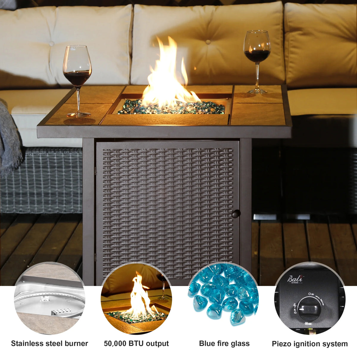 Propane Fire Pit Table Gas Fire Pit Table BALI OUTDOORS 32���� Square Fire Pit Brown