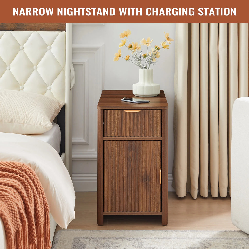 YOCWO Fluted Nightstand for Bedroom Set of 2 , Wood Bedside Table Set of 2 with Drawers, Black