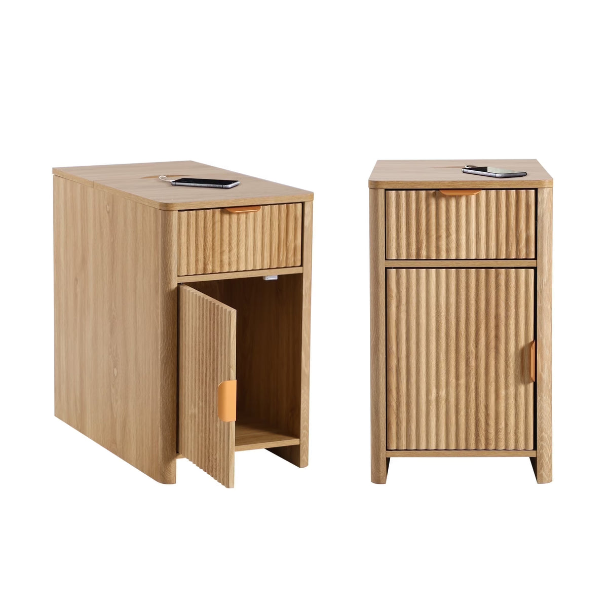 YOCWO Fluted Nightstand for Bedroom Set of 2 , Wood Bedside Table Set of 2 with Drawers, Black
