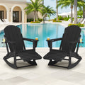 KINGYES Folding Adirondack Rocker Chair Set of 2 W/ Footrest & Dual Cup Holders, HDPE Outdoor Patio Rocking Chair, Black