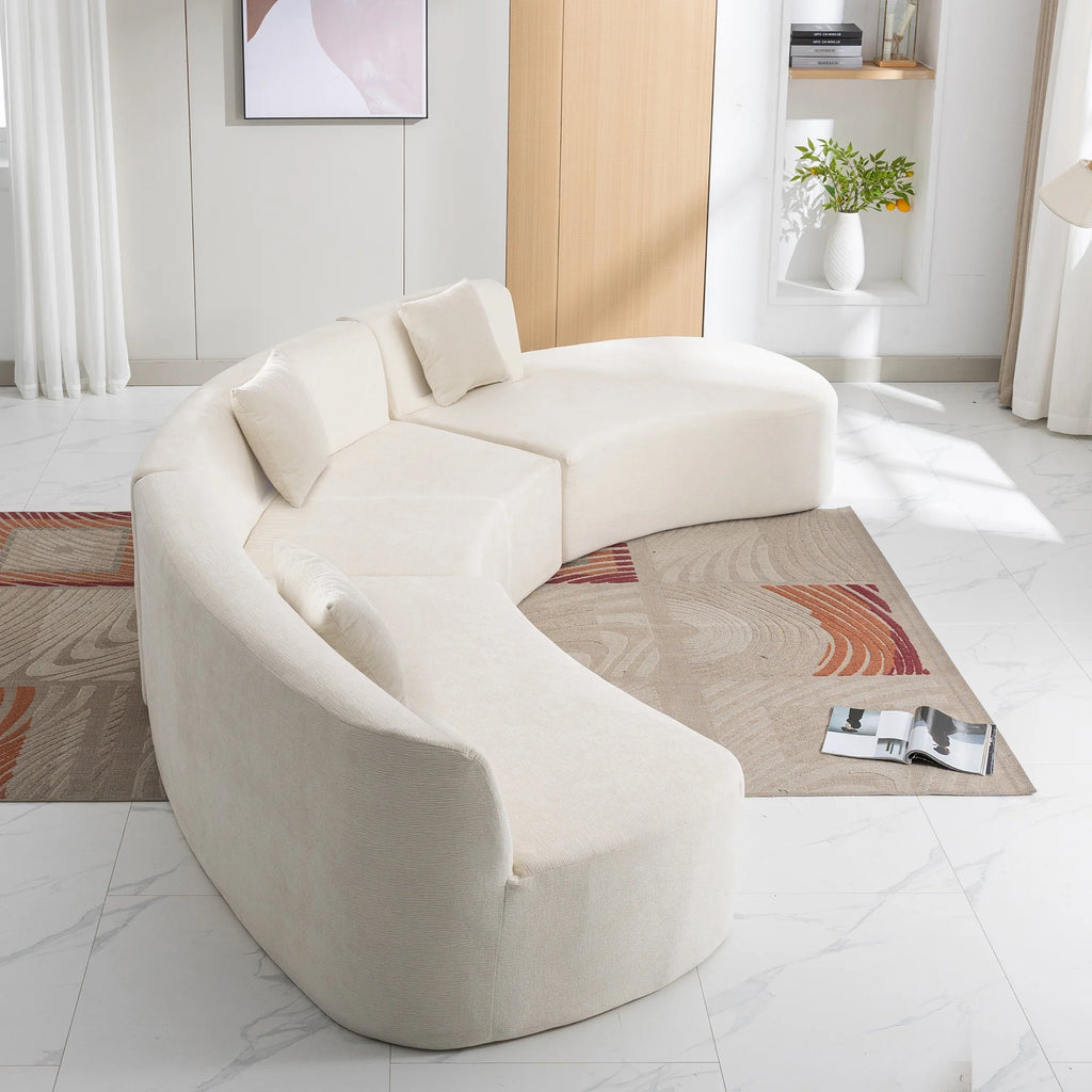 Harper & Bright Designs Modern Curved Floor Sofa Set, Modular Sectional Sponge Couch for Living Room, 2 PC Free Combination No Assembly Foam-Filled Sofa, Beige