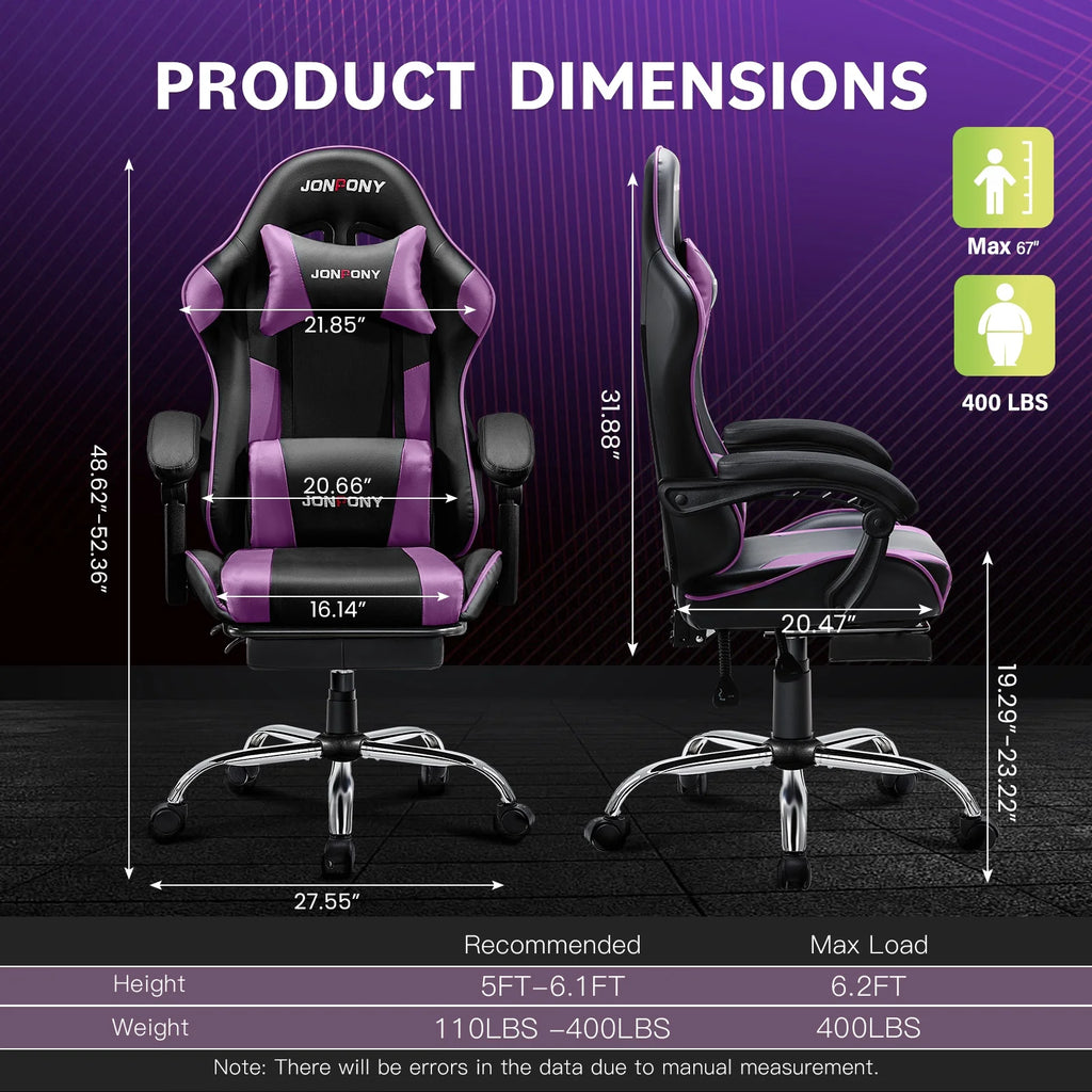 JONPONY Big and Tall Gaming Chair, Ergonomic Design, Gamer Chair PU Leather with Footrest and Lumbar Support, High Back Office Chair Support 8 Hours Long Sitting, Computer Chair,Black Grey