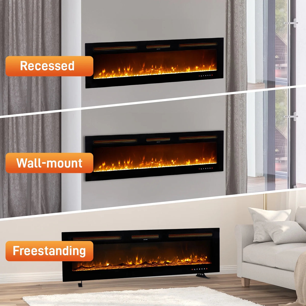 Ktaxon 30" Electric Fireplace, Freestanding/Inserts/Wall Mounted Fireplace Heater with Remote Control, 12 Adjustable Flame Colors, Log & Crystal, 8H Timer for Living Room, Bedroom