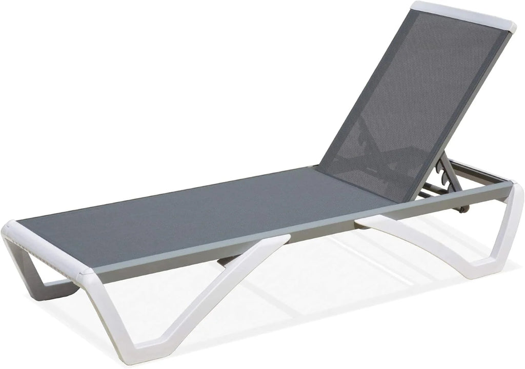 Domi Outdoor Living Chaise Lounge Chair Aluminum Adjustable Pool Lounge Chair��With All-Weather Textilene for Deck, Lawn, Backyard ��1 Grey Chair��