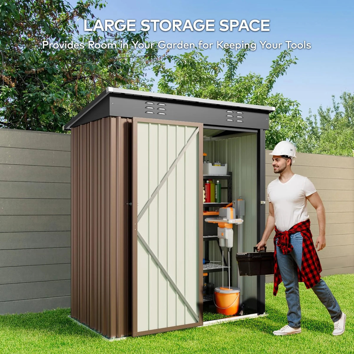 5'x3' Outdoor Storage Shed, Lofka Metal Storage Tool Shed with Single Lockable Door, for Bike| Garden Tools| Patio, Grey