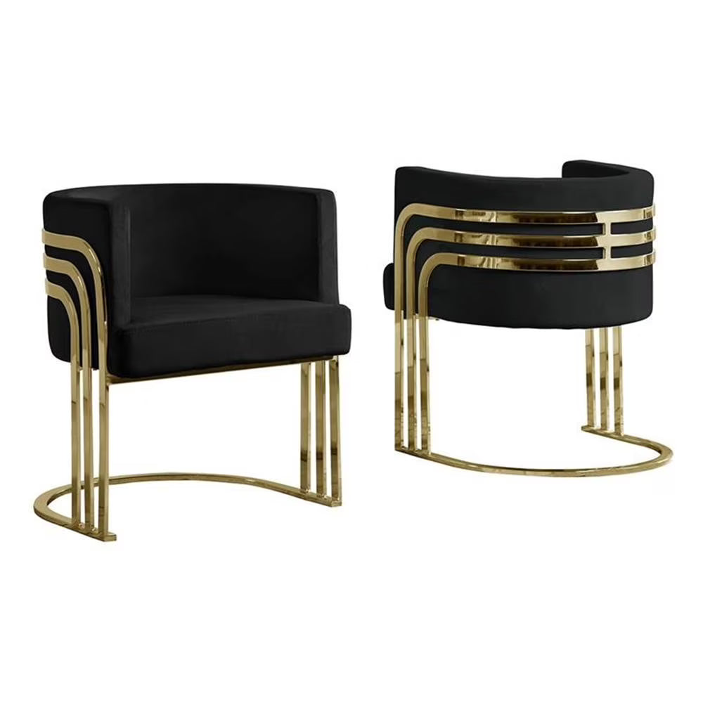 Maklaine Dark Gray Velvet Accent Barrel Leisure Chair with Gold Chrome Legs