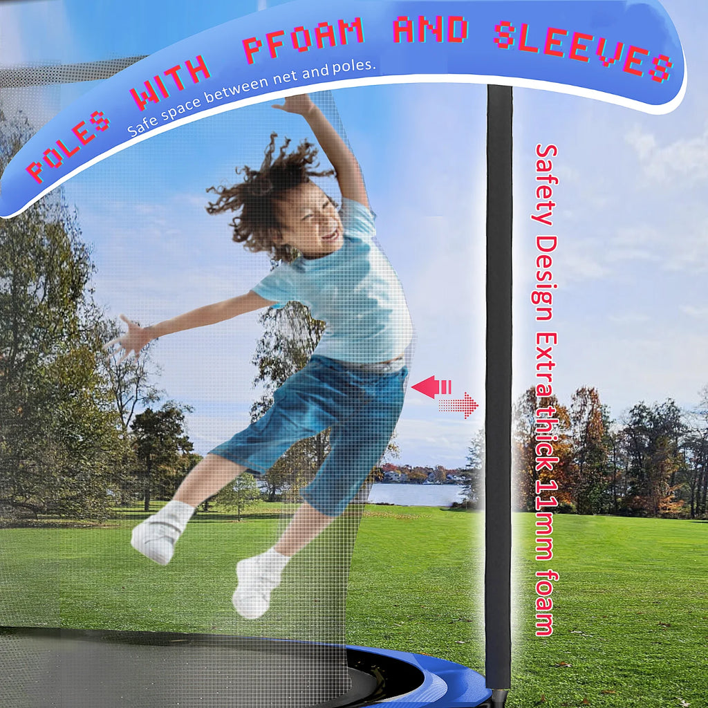 Fiziti Trampoline with Basketball Hoop & Enclosure, 2000lbs 12FT 14FT 16FT Trampoline for 6-8 Kids and Adults, Outdoor Backyard Trampoline with Light,Hose,Ladder, Socks