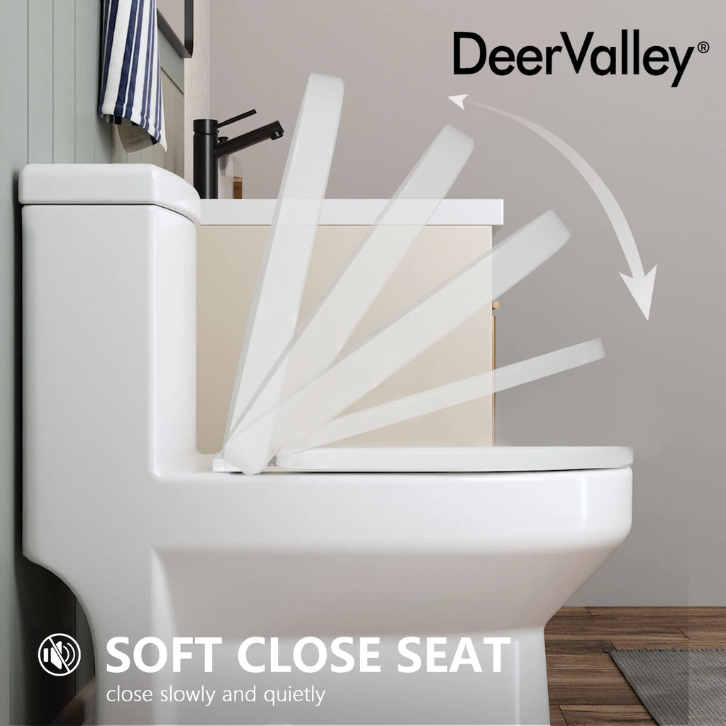 DeerValley Liberty Compact Toilets One-Piece Toilet With High-Efficiency Flush Round Toilet for Space-Saving Floor Mounted 12 in. Rough In 1-Piece 1.1/1.6 GPF Dual Flush (Seat Included)