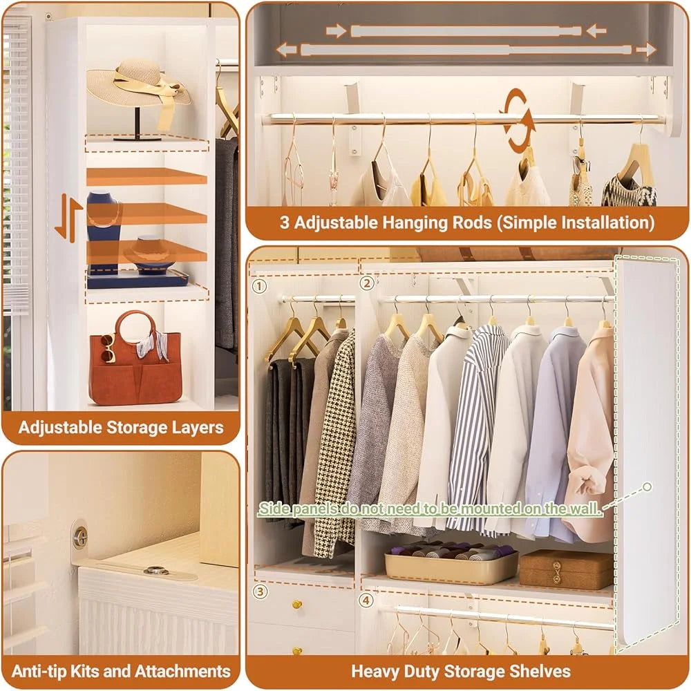 iSunirm 5FT Closet System with Drawers,5FT Closet System with Drawers, 60" Closet Organizer System with 2 Hanging Shelving Perfect Storage Solution for Organizing Your Closet