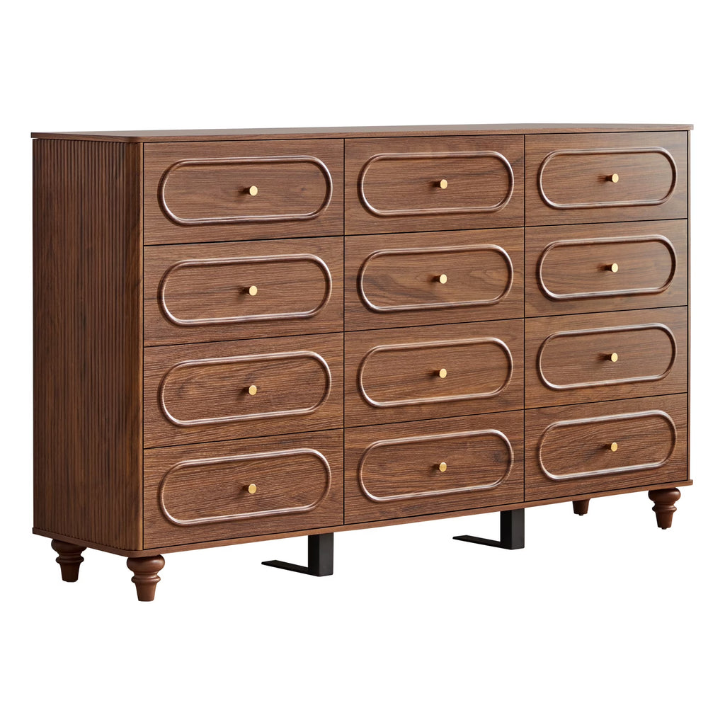 YOCWO 3 Drawer Nightstand, Classic Chest of Drawers with Arc Edge, Walnut