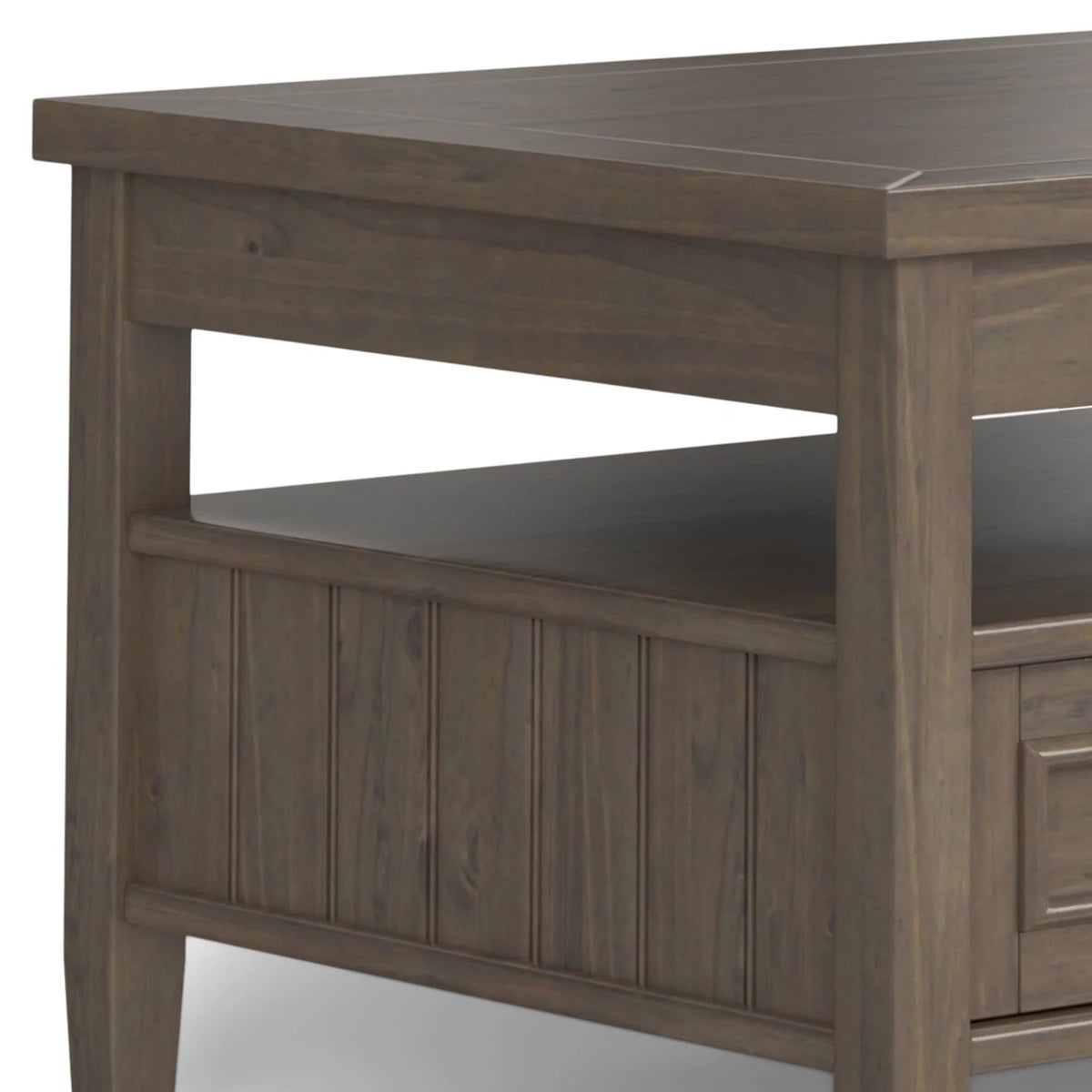 Simpli Home Lev SOLID WOOD 48 inch Wide Rectangle Transitional Lift Top Coffee Table in Smoky Brown