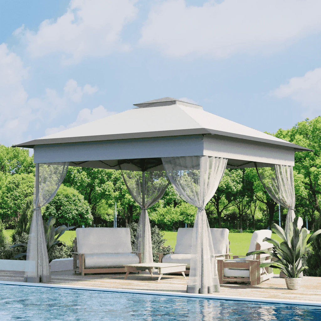 Bezseller 11x11 Pop up Gazebo, Outdoor Waterproof Canopy Tent with Mosquito Netting for Outdoors, Khaki