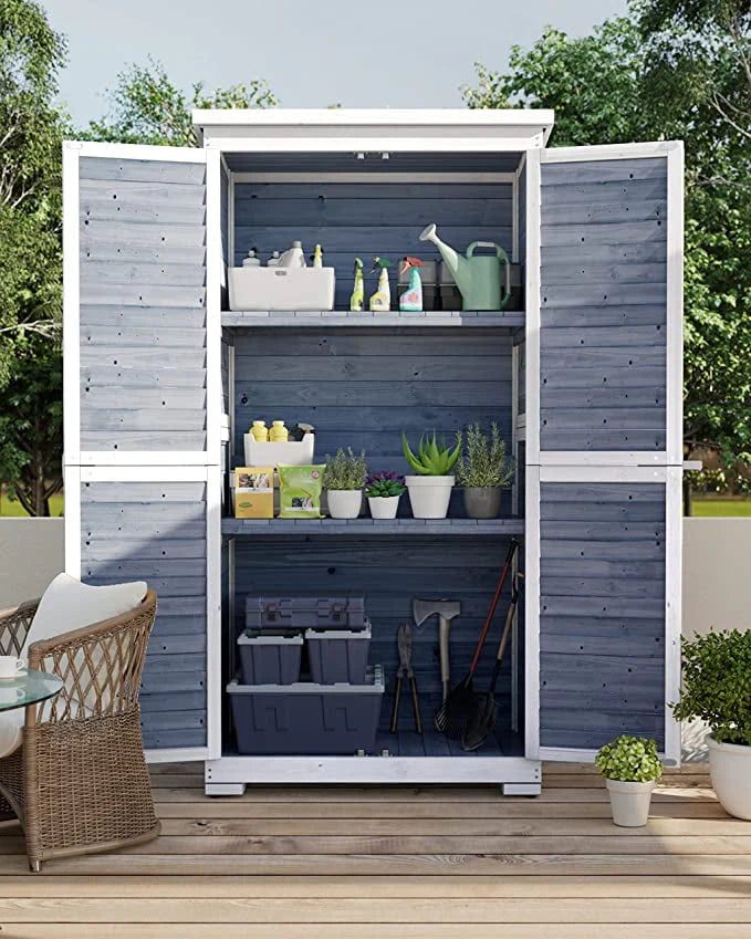 Lofka Outdoor Storage Cabinet Garden Shed w/ Asphalt Roof, Gray