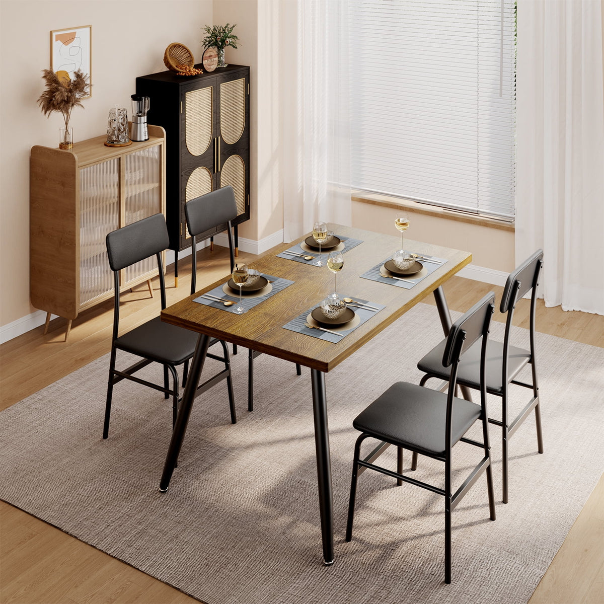 Dining Table Set for 4, Lofka 5 Piecs Kitchen Table and Chairs Set for Dining Room & Kitchen, Black