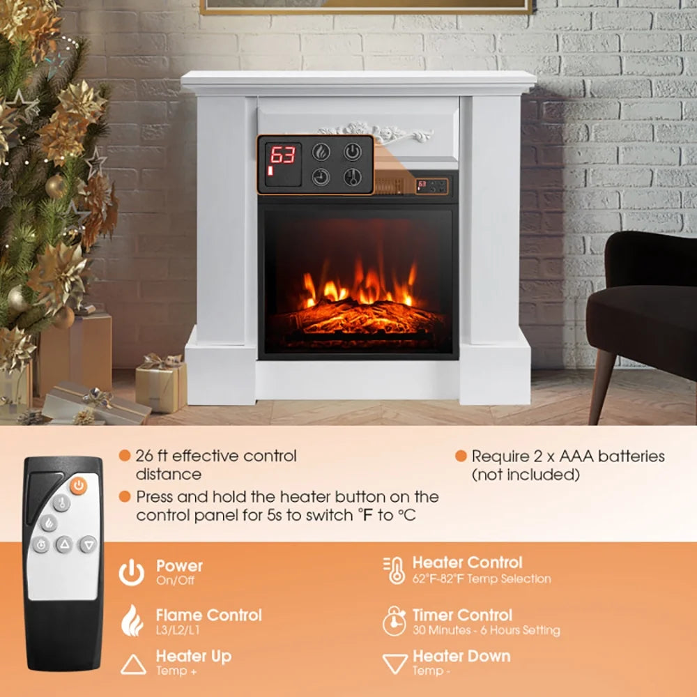 Kadyn Heater,Fireplace, Electric Fireplace, Fireplace Heater,1400W TV Stand Electric Fireplace Mantel with Remote Control-White