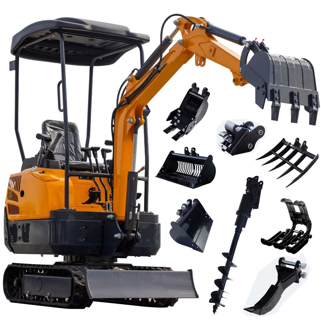 MS15PRO 1.5 Tons Crawler Small Digger Hydraulic Excavator with Bucket Hydraulic Thumb Clip, Bilateral Hydraulic Pilot, 13.5 HP EPA Gasoline Engine Trencher Digger Machine for Factory, Garden, Farms,
