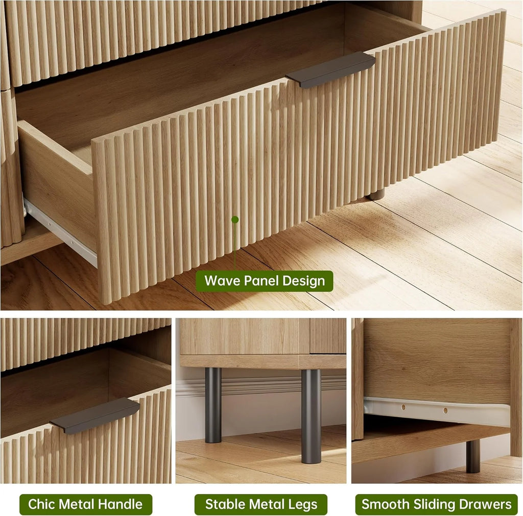 GAOMON 5 Drawer Dresser for Bedroom, Modern Wood Chest of Drawers with Wide Drawers, Closet Dresser Organizer with Anti-Tipping Device and Metal Legs for Hallway Entryway,Natural