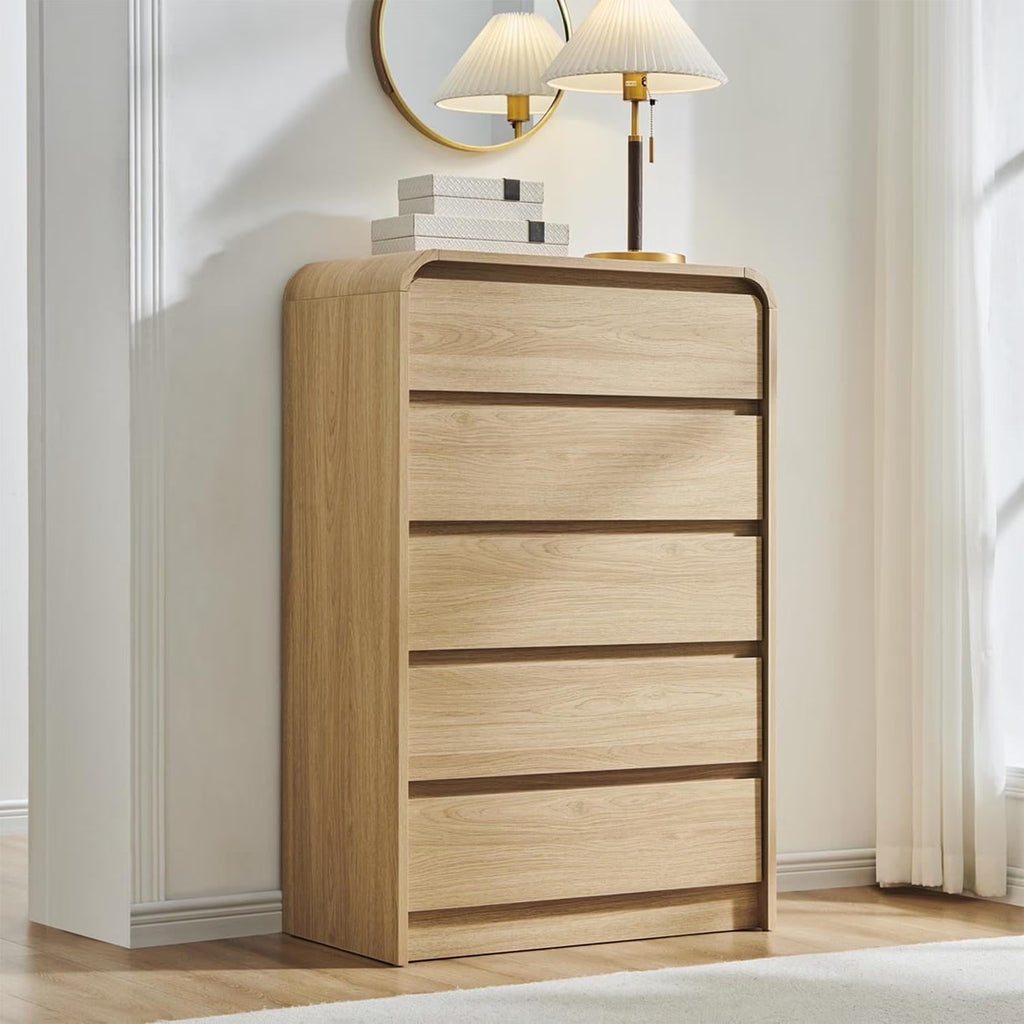MIHOVER Modern 5 Drawer Vertical Dresser - 45'' Wood Storage Cabinet with Assembly, Chest of Drawers for Bedroom & Living Room