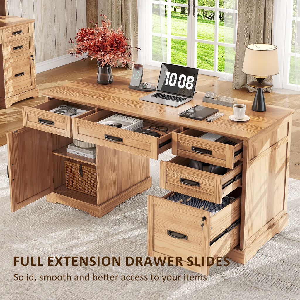 Whalefall 55 in Farmhouse Executive Desk with File Drawer for Adult Home Office, White