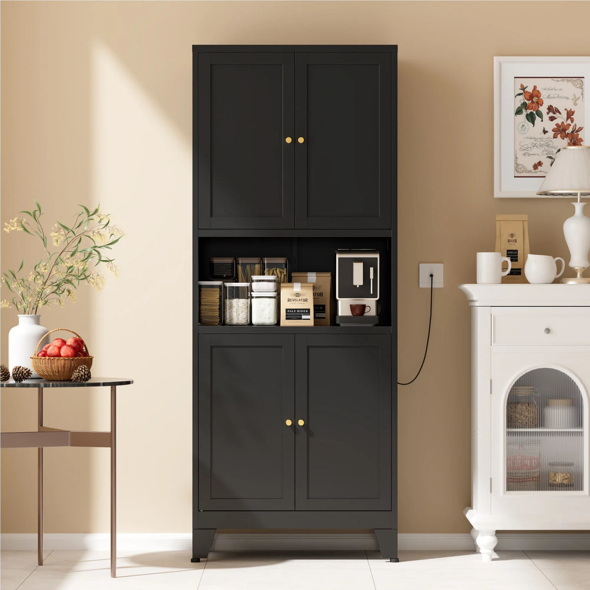 Elegant 69" Tall Modern Kitchen Pantry,Metal Storage Cabinet with Adjustable Shelves,Pantry Storage Cabinet for Kitchen,Dining Room,Living Room,Blue