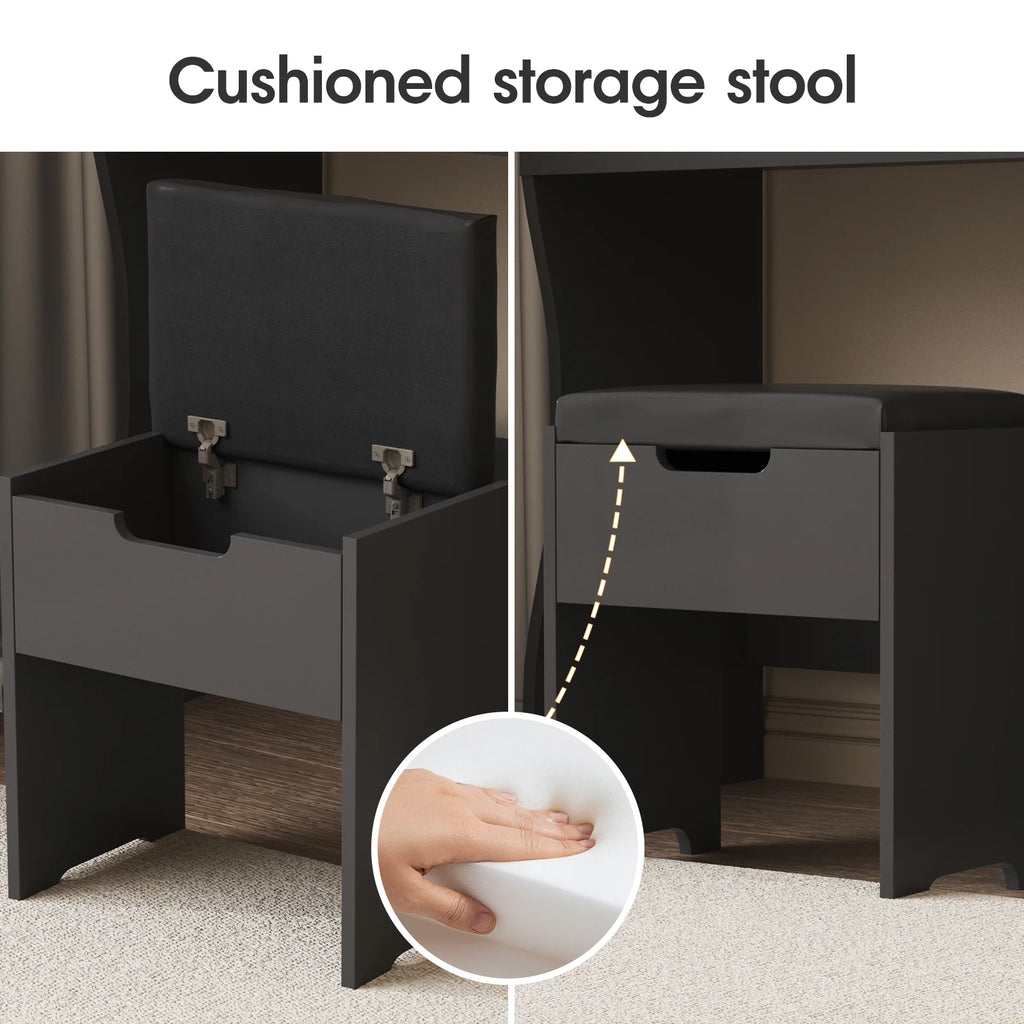 Vanity Table Set with Lighted Mirror,Makeup Vanity with Lights, Large Drawer Sturdy Wood Vanity, White