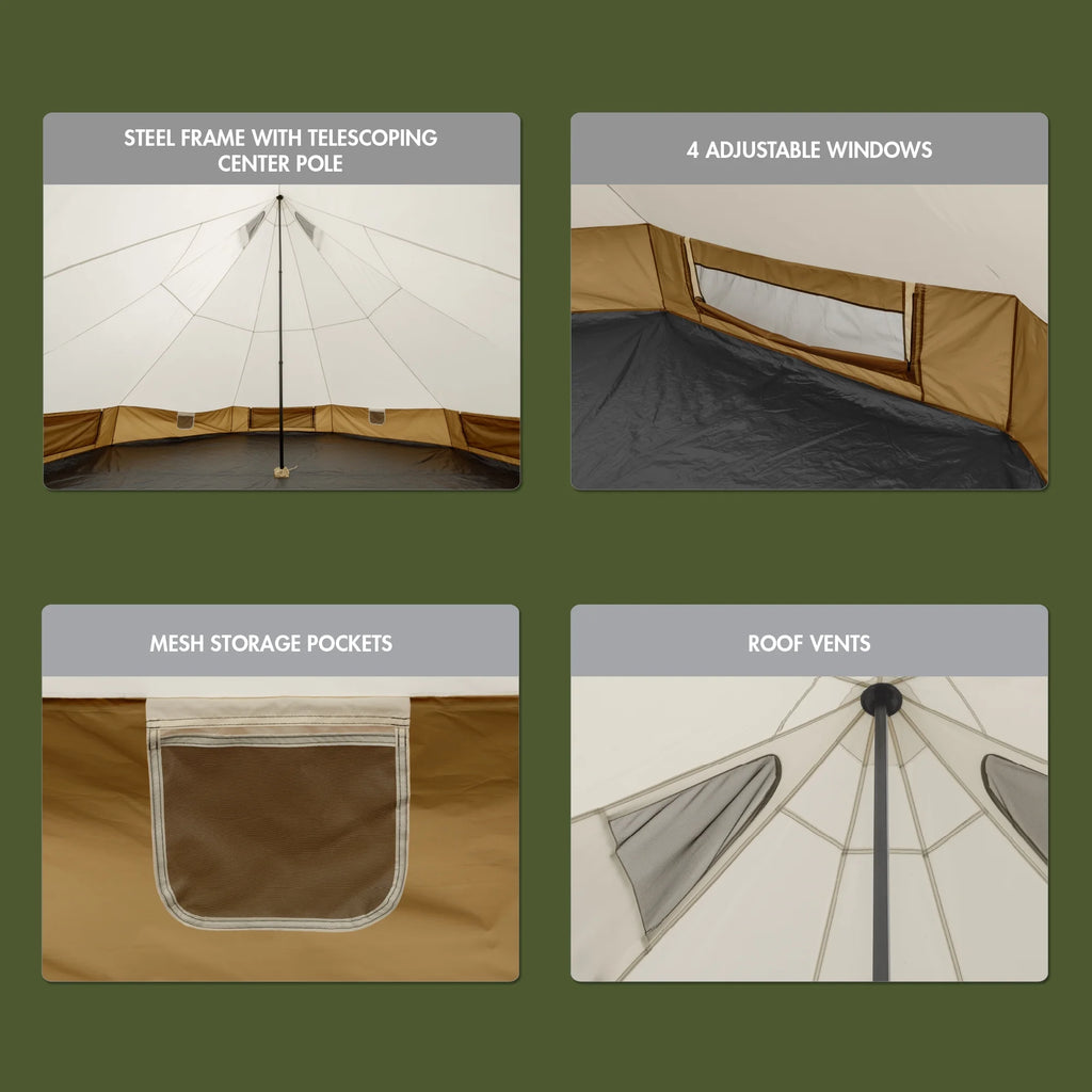 Ozark Trail 15' x 15' 8-Person Bell Tent with String Lights, 22.57 lbs