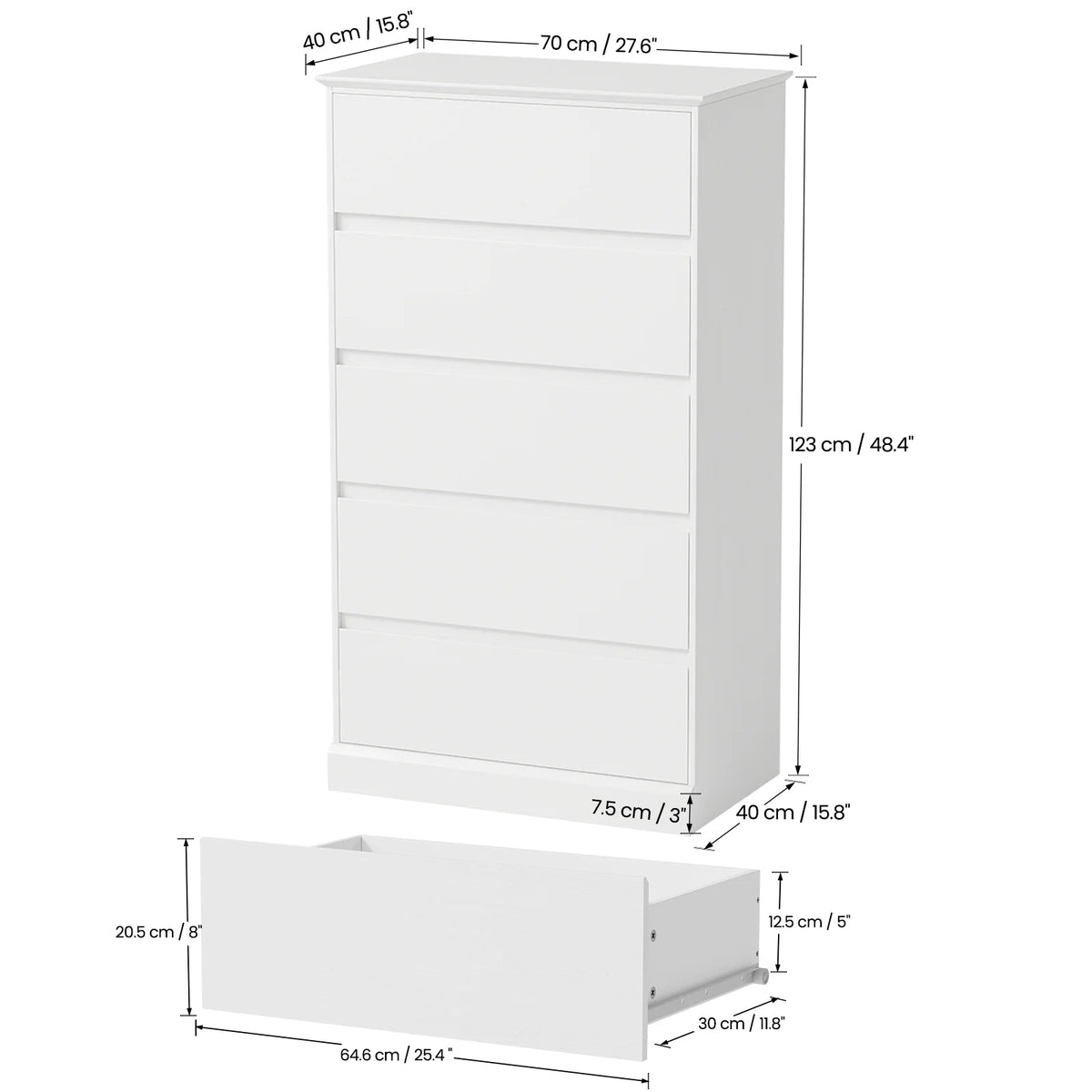 2 PCS  Dresser for Bedroom, 5 Drawer Dresser Black Chest of Drawers for Living Room Dressing Room Entryway -2PCS