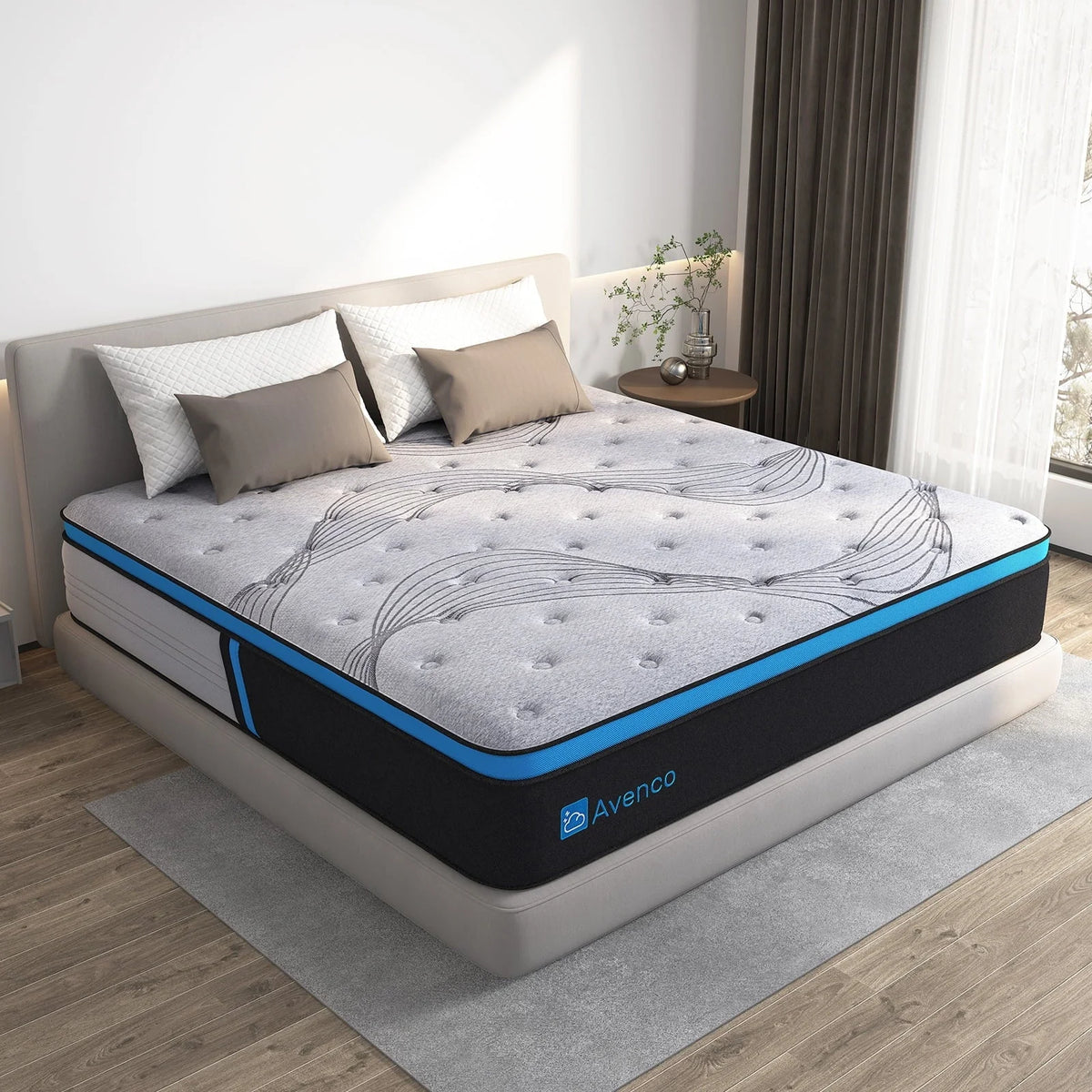 Queen Size Firm, 12-Inch Hybrid Mattress in a Box, Innerspring and Gel Memory Foam, Gray, Pillow Top