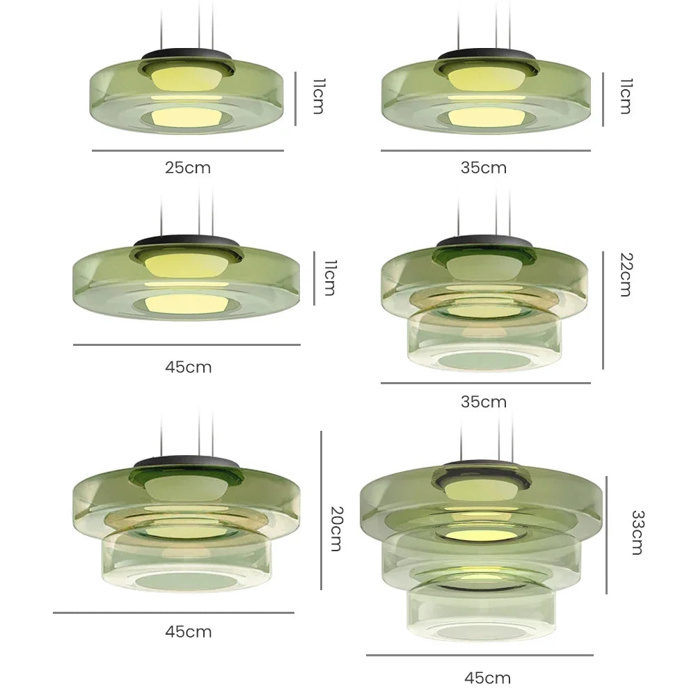 Arturesthome Contemporary Multi-Layer Clear Glass Pendant Lighting, Amber/Green/Grey