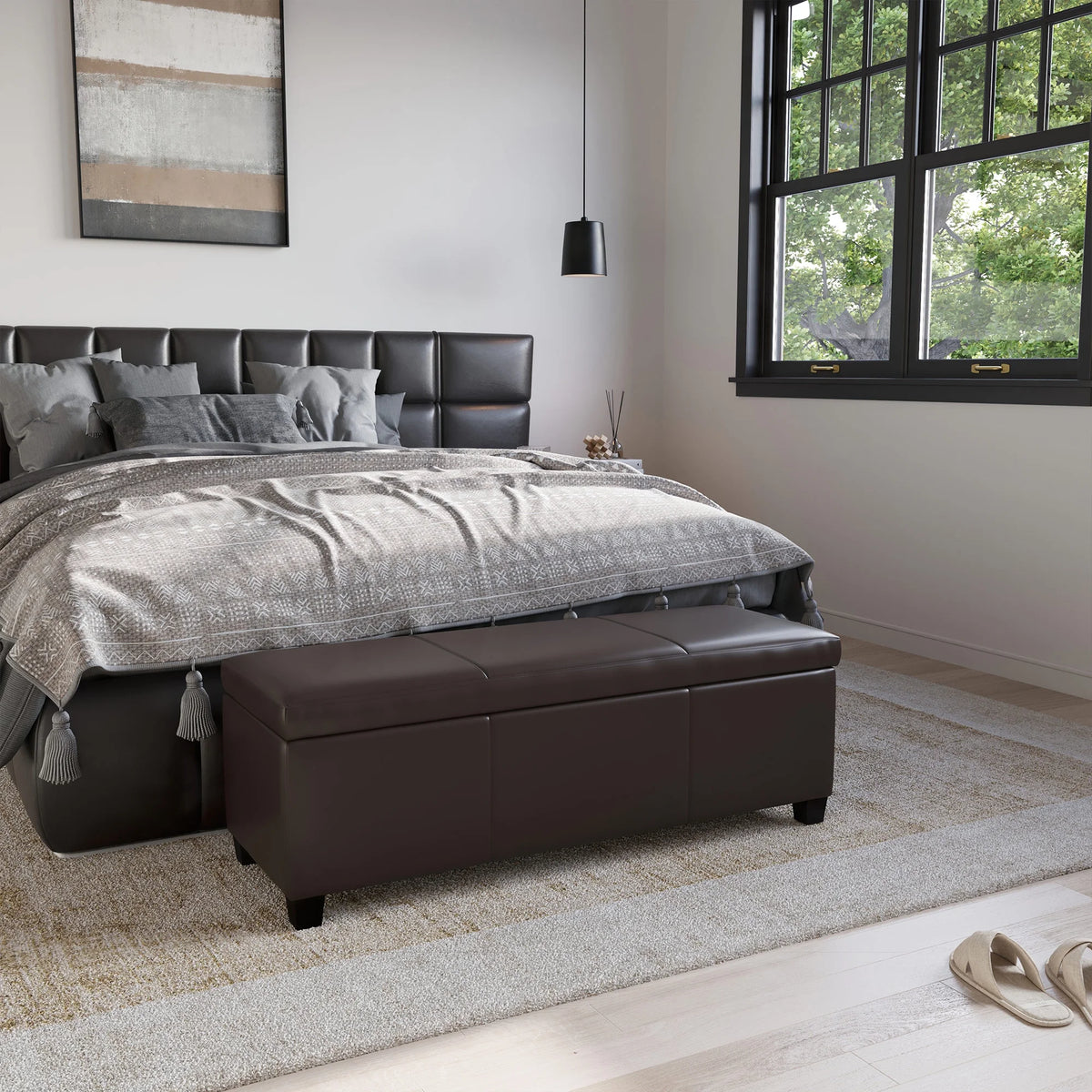 BELLEZE Storage Ottoman Bench Footstool - Amherst (Beige)