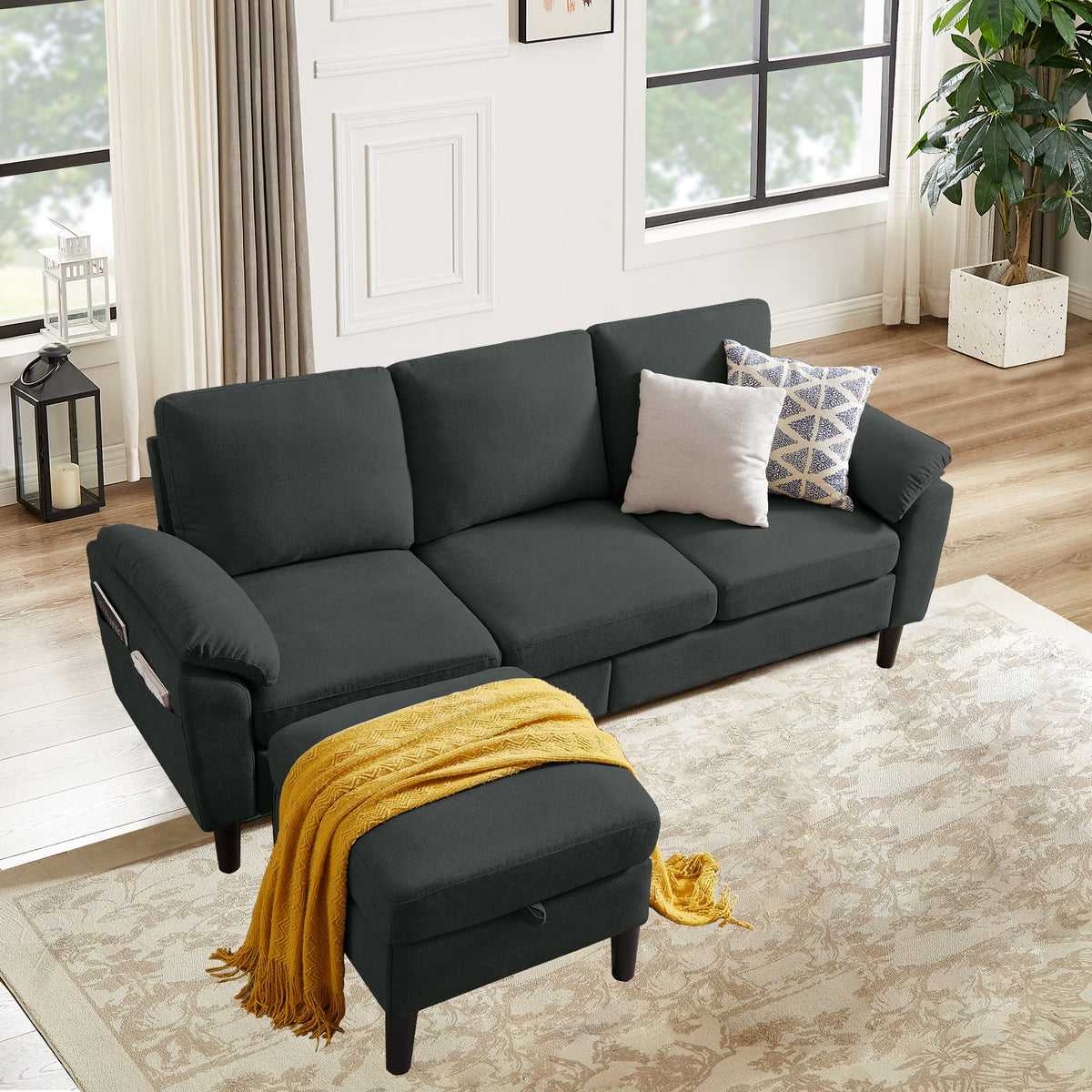 Pingliang Home Sectional Sofa Couch with Storage Ottoman,Modern 3 Seat L Shaped Sofa Couch for Living Room Apartment Studio Office