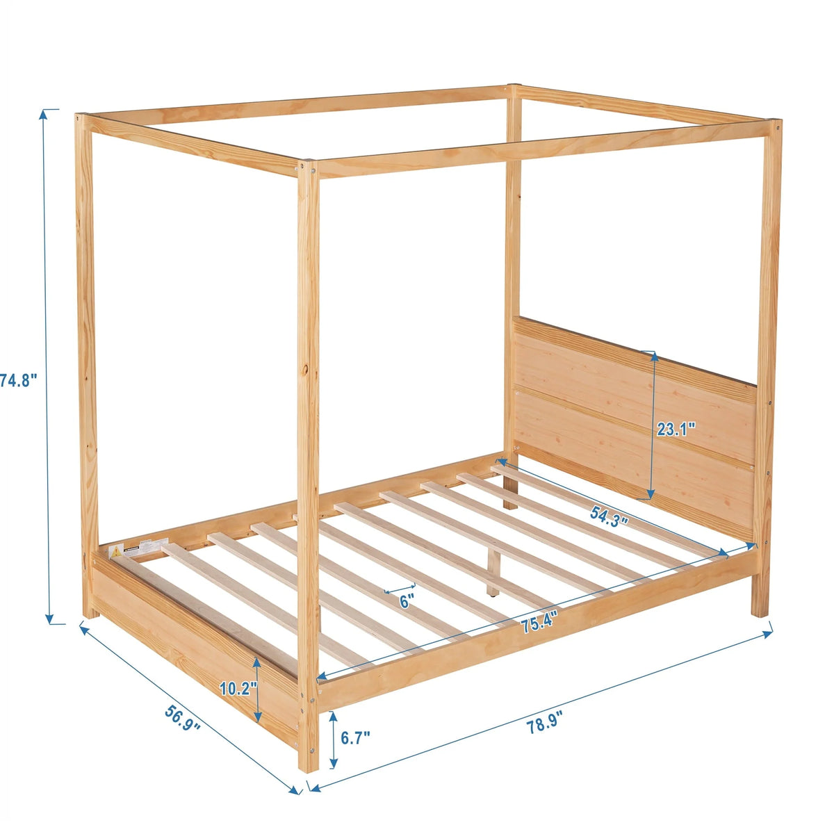 Modern Full Size Canopy Platform Bed with Headboard and Support Legs,Natural