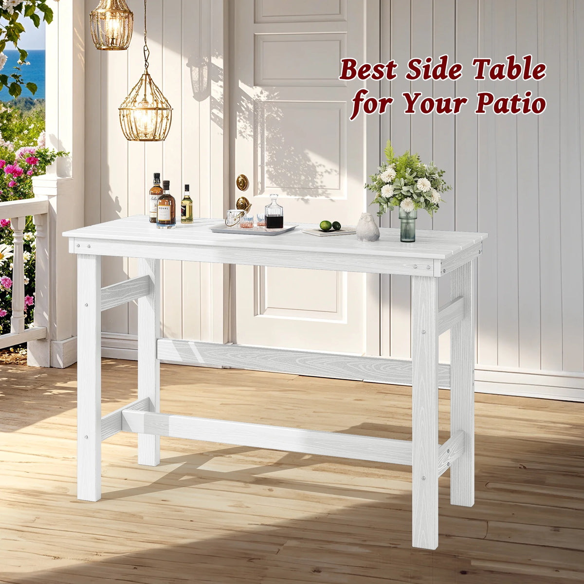 SERWALL 41" Outdoor Bar Table, HDPE All Weather Adirondack Outdoor Bar Height Table, Navy