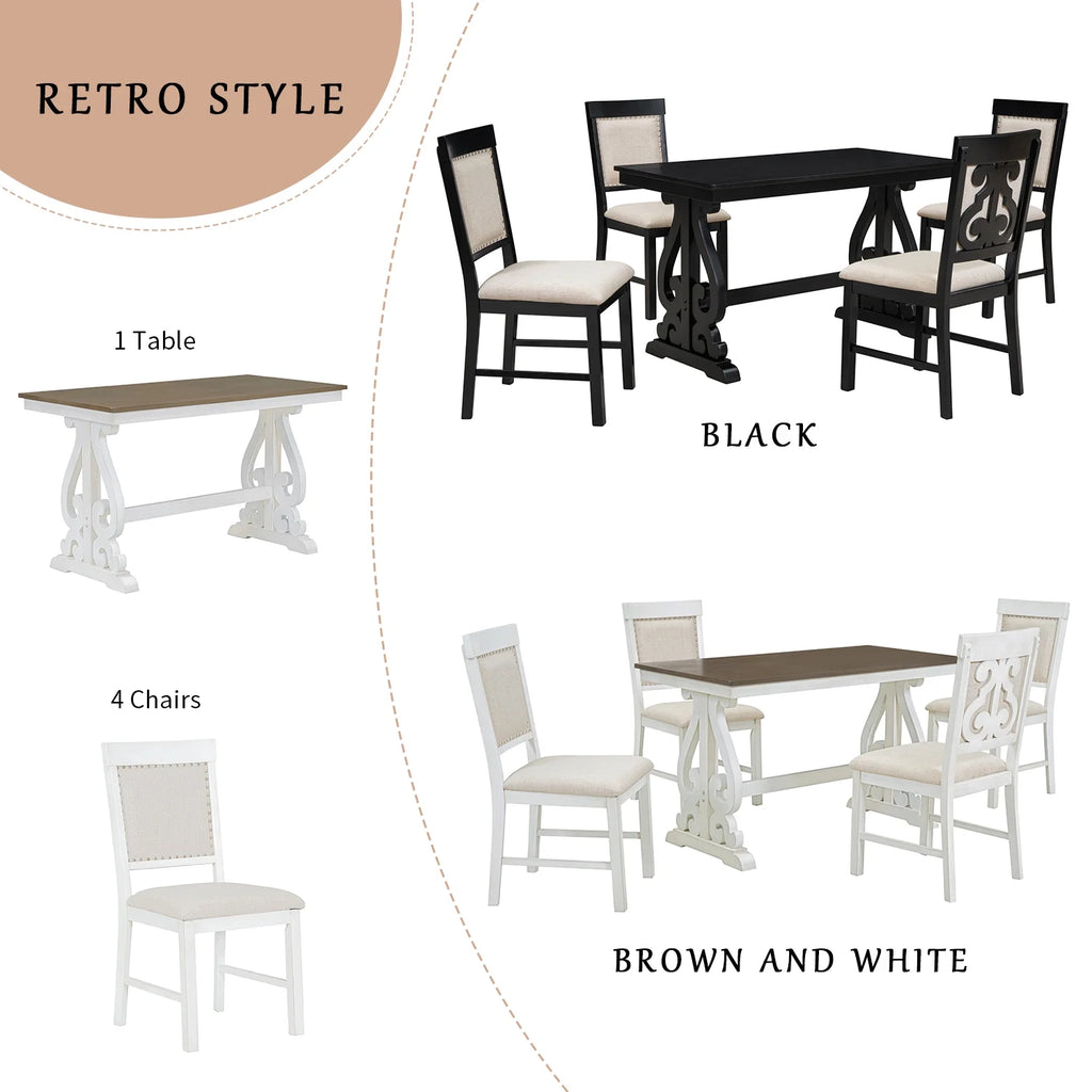 5 Piece Dining Table Set, Atumon Dining Table Set for 4, Wood Dining Room Set with 1 Table and 4 Upholstered Chairs, Farmhouse Dining Table Set for Kitchen Dining Room Apartment, Natural