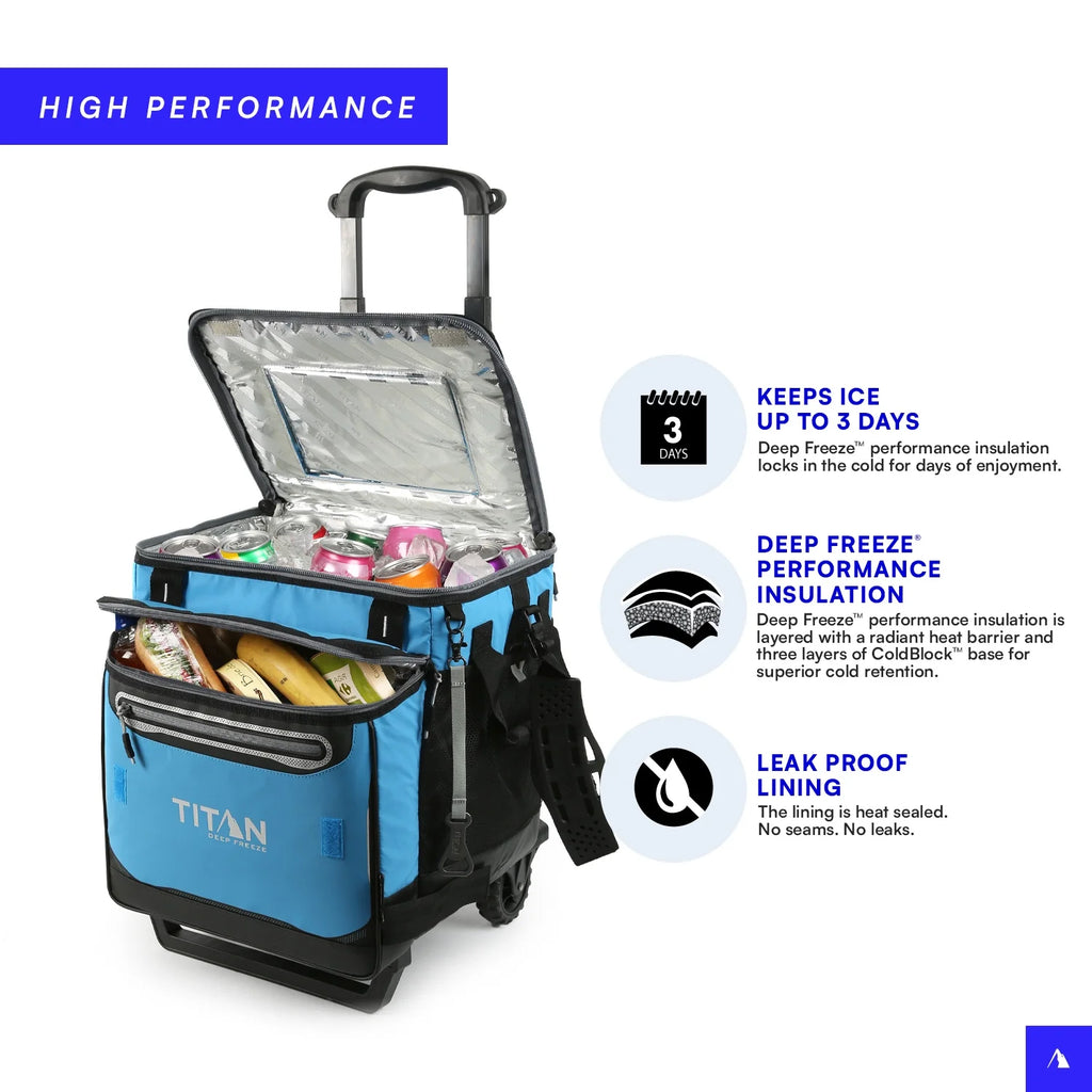 Arctic Zone? Titan Deep Freeze? 60(50+10) Can/40 Quart Wheeled Cooler - Process Blue