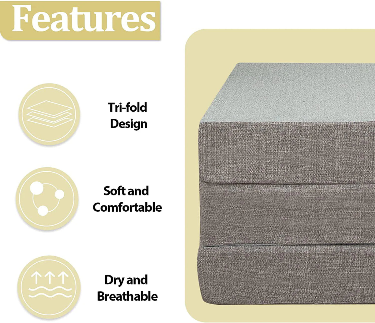 MAXYOYO Foldable Mattress, 6 Inch Foam Trifold Mattress Camping Mattress, Portable Floor Mattress Folding Bed with Washable Cover Cot Folding Mattress for Travel, Van, Guest, Grey, 32x75 Inch