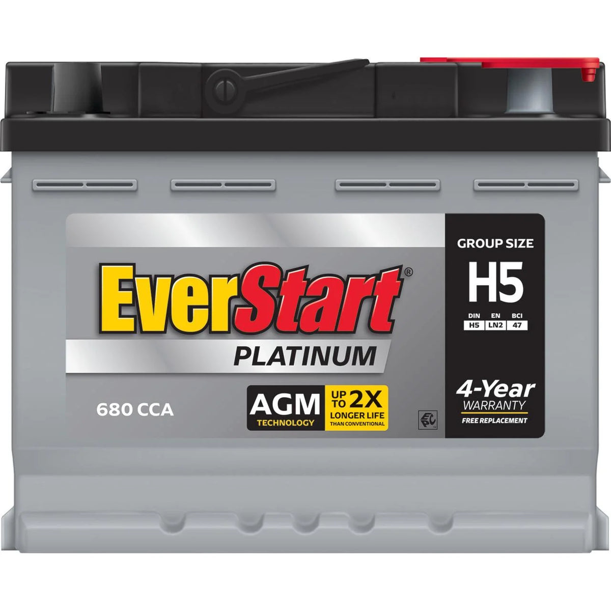 EverStart Platinum AGM Automotive Battery, Group Size H5 / LN2 / 47 12 Volt, 680 CCA 105RC