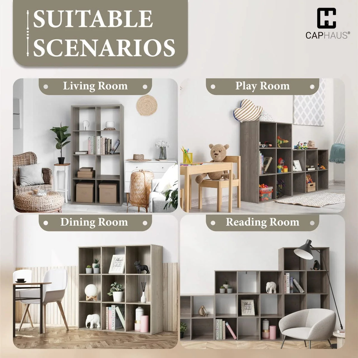 CAPHAUS Sturdy Room 13-Inch Cube Storage Organizer Shelf, with Extra Thick Exterior Edge, Open Storage Shelf Divider, Bookcase, 8-Cube, White