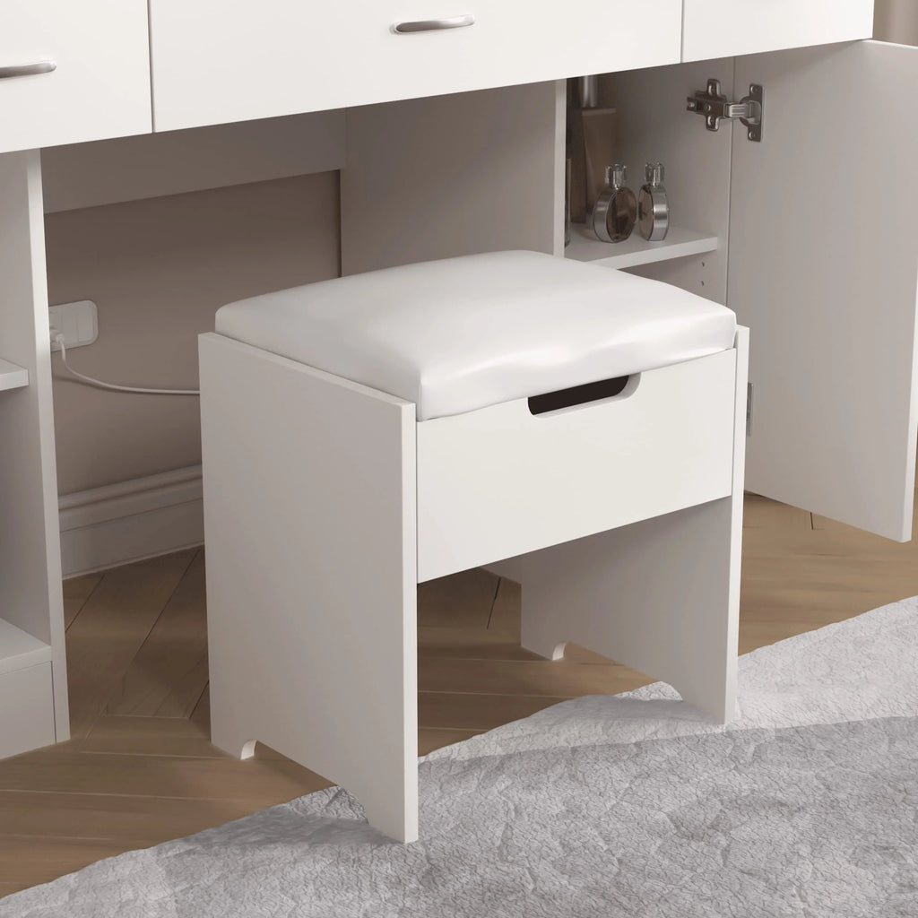 Veanerwood Large Makeup Vanity Set with Lights, White Bedroom Makeup Vanity Table with Storage, 3 Adjustable Lighting Colors, Modern, 45.2in