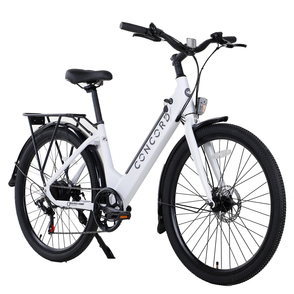 27.5" Concord Step-Thru Electric Commuter Bike, 36V, White, Fits Riders 5'1" - 6'1", Adult, Unisex