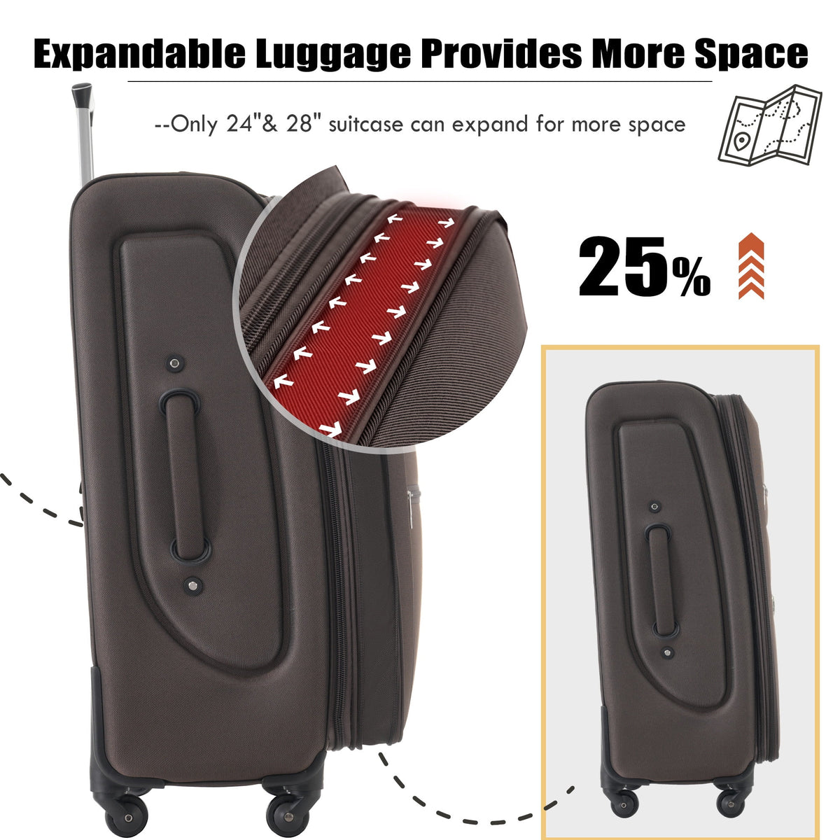 EUROCO 3 Piece Softside Luggage Set,Expandable Suitcase Set with TSA Lock and Spinner Wheels,Lightweight Suitcase for Men Women(20",24",28"),Black