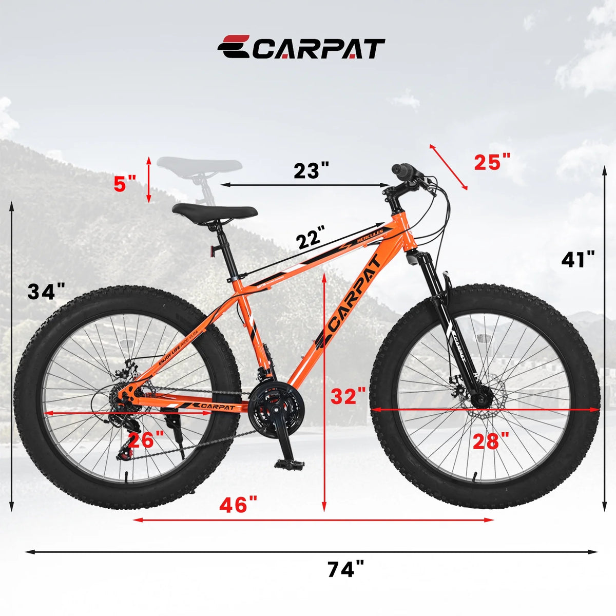 26-Inch Fat Tire Bike for Adults/Teens, Shimano 21-Speed Mountain Trail Bike with Dual Disc Brakes-Black