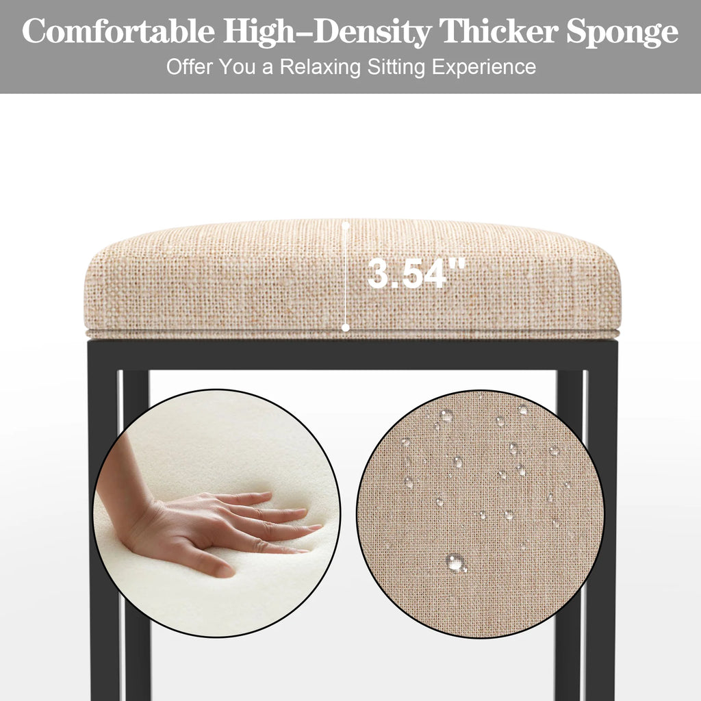 Nathaniel Home 24 Inch Bar Stools Set of 2, Modern PU Leather Metal Barstool, Backless Kitchen Dining Cafe Stool, Upholstered Bar Stool with Footrest, Gray