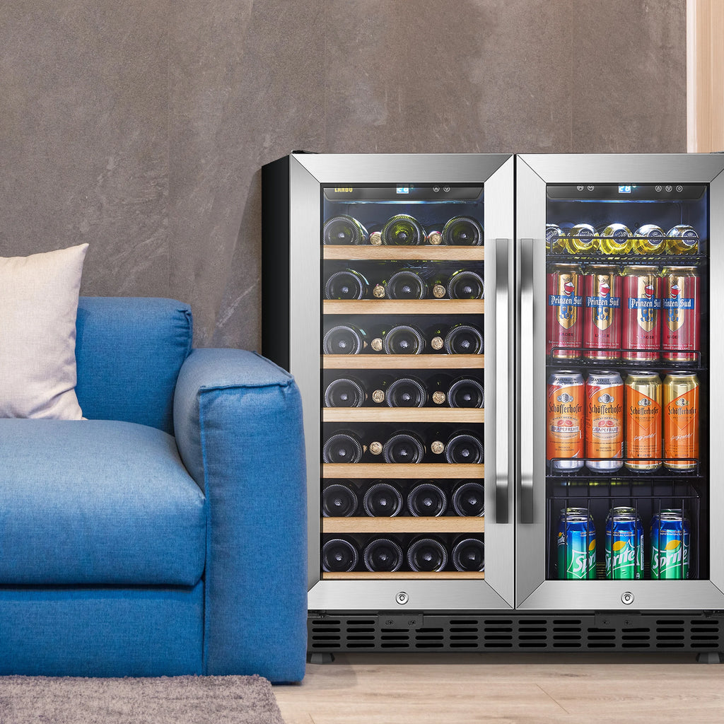Lanbo 76 Can 31 Bottle Under Counter Dual Zone Wine Refrigerator and Beverage Cooler 30 inch Width