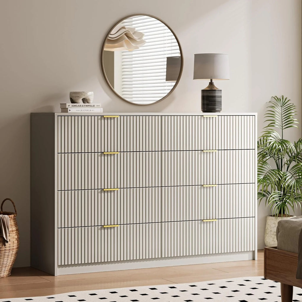 Furniway Black Dresser for Bedroom, 8 Drawer Double Dresser, Modern Chest of Drawers for Bedroom, Living Room, Entryway and Closet, 55" L x 15.7" D x 37.4" H