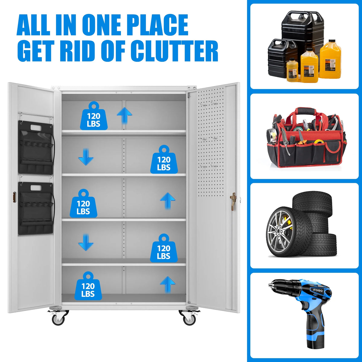 SUPEER 71" Metal Storage Cabinets with Wheels and Pegboards, Industrial Cabinet with 2 Drawers and 2 Adjustable Shelves,, Assembly Required