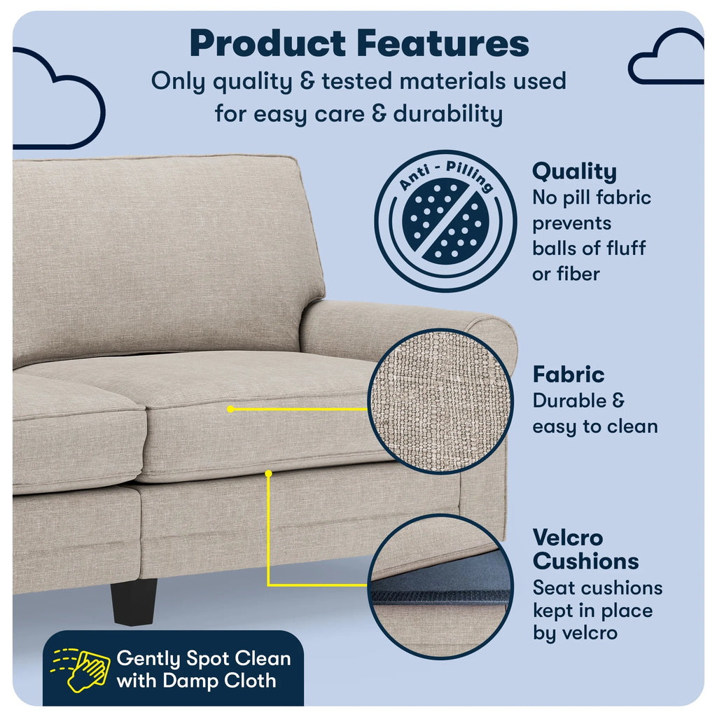 Serta Copenhagen 78" Rolled Arm Sofa with Removable Covers Dark Brown